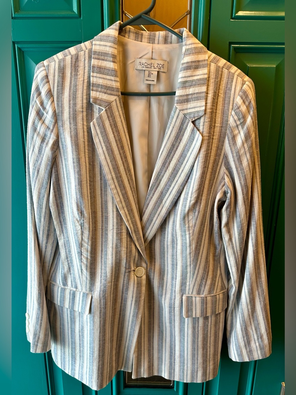 Rachel Zoe Linen Blend Striped Oversized Blazer